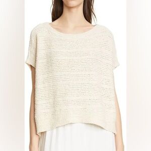 $378 Eileen Fisher Women's White Bateau Neck Knit Organic Cotton Top Size L/XL